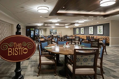 Bistro The Bistro, a service-counter cafe with tables and booths scattered around the room.