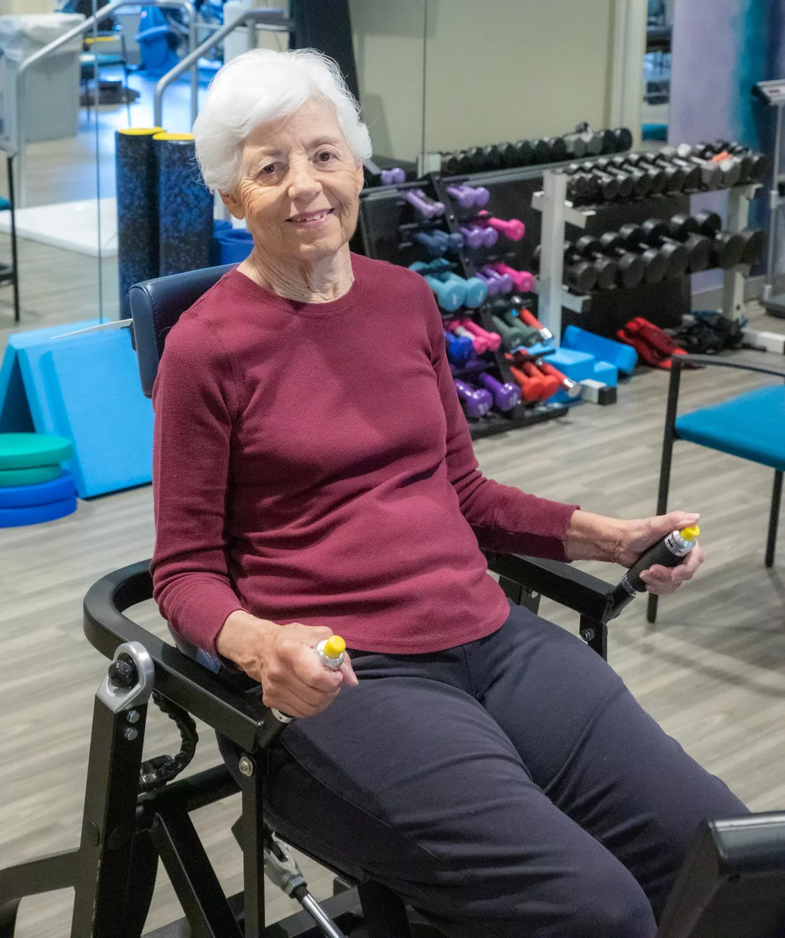 Resident using exercise equipment